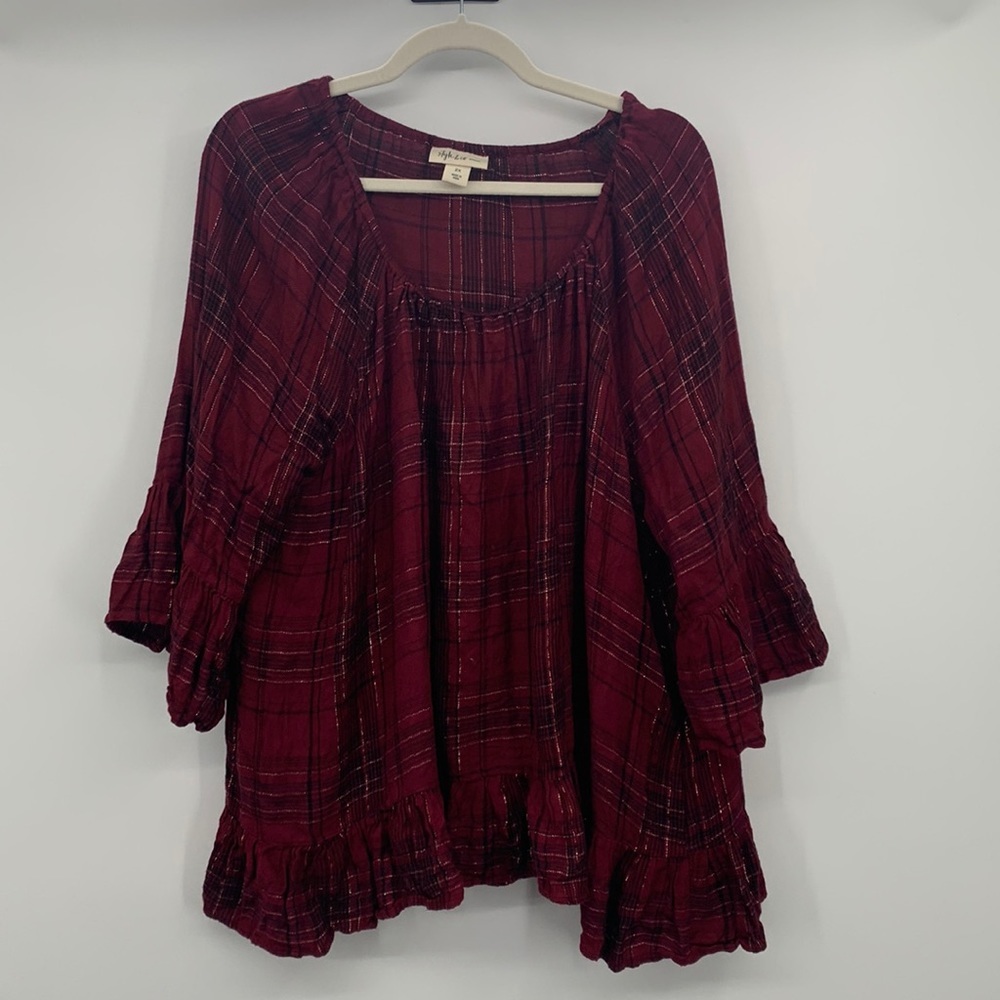 Style & Co Women Plaid Blouse Size 2x